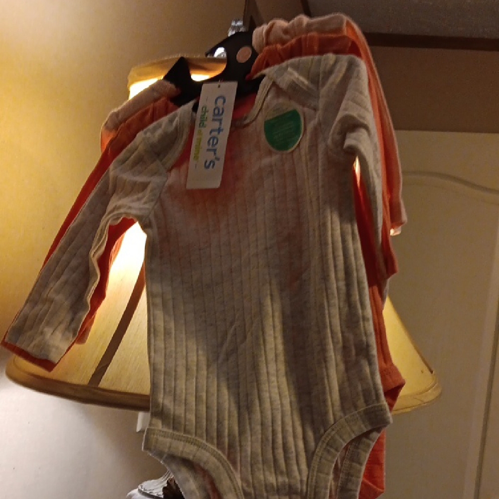 Carter's Cream and Orange Bodysuit with Ribbed Texture